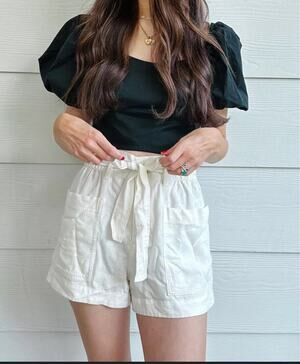 Free Assembly High Rise Relaxed Fit Shorts White Medium Tie Front Rayon & Linen